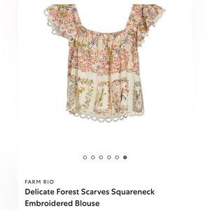 NWT FARM RIO Delicate Forest Scarves Squareneck Embroidered Blouse